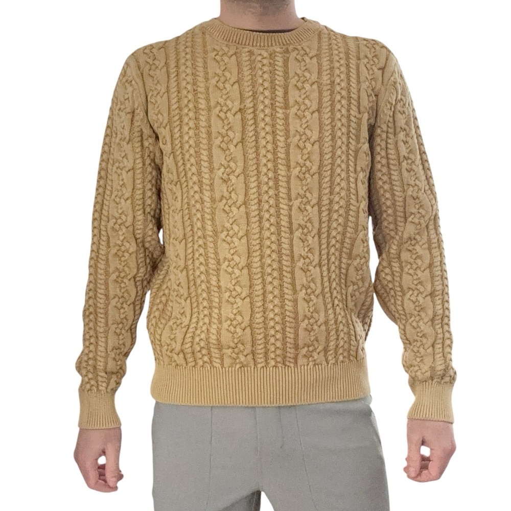 Katin Fisherman Sweater Chunky Cable Knit Men’s Size Small Gold New